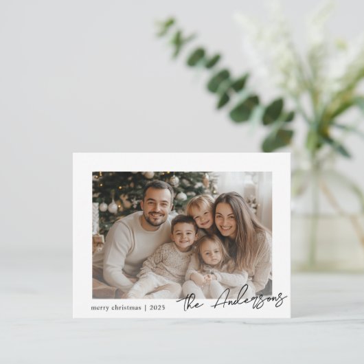 Minimalistisches Foto für Familien frohe Weihnacht Postkarte (Stehend Vorderseite)