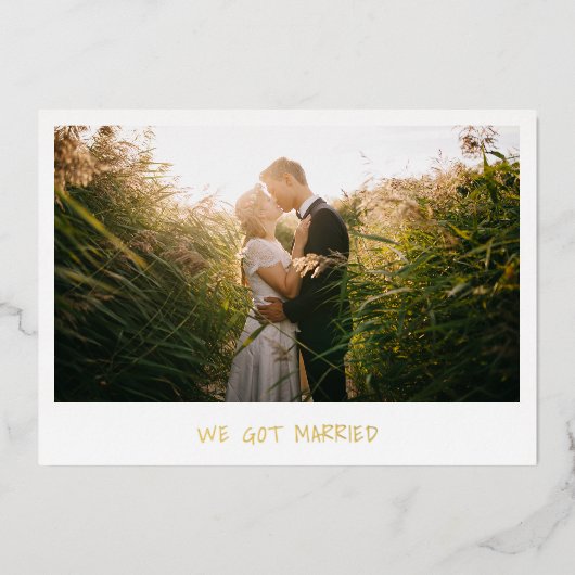 Minimalistisches Foto Gold Moderne Hochzeitsempfeh Folieneinladung (Vorderseite)