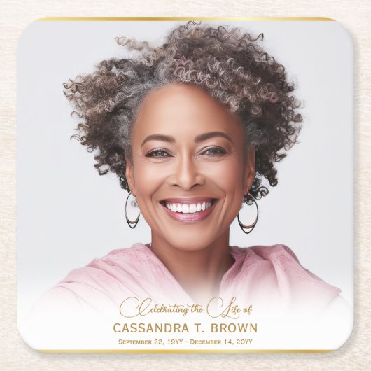 Minimalistisches Foto Gold Rim Foto Beerdigung Rechteckiger Pappuntersetzer (Vorderseite)