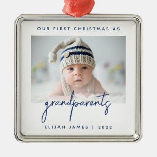 Minimalistisches Foto Großeltern 1. Weihnachten Bl Ornament Aus Metall