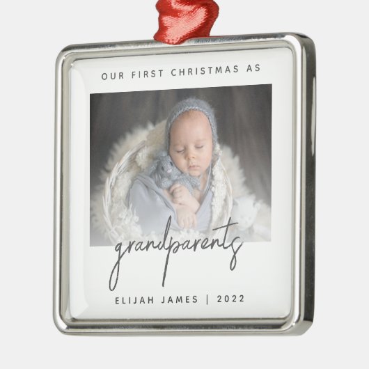Minimalistisches Foto Großeltern 1. Weihnachts-Gra Ornament Aus Metall (Links)