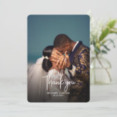 Minimalistisches Foto-Handschrift-Hochzeit Dankeskarte (Stehend Vorderseite)