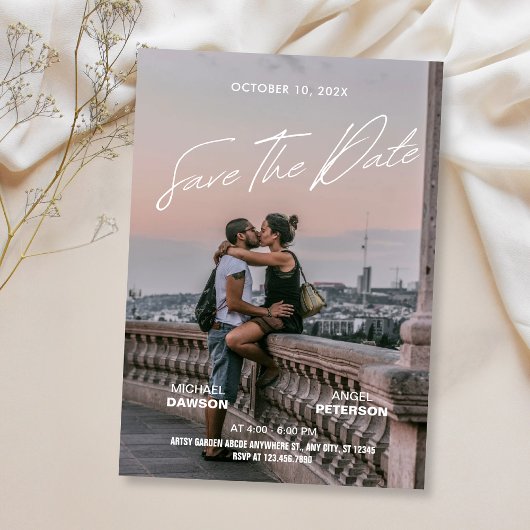 Minimalistisches Foto Hochzeit Backpacker Filmplak Save The Date