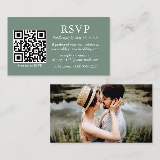 Minimalistisches Foto Hochzeit QR UAWG Sage Green Begleitkarte (Vorne/Hinten)
