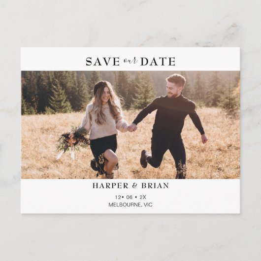 Minimalistisches Foto Hochzeit Speichern Sie das D Ankündigungspostkarte (Vorderseite)