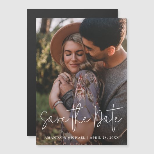 Minimalistisches Foto Hochzeit Speichern Sie das D Magneteinladung (Vorne/Hinten)
