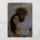 Minimalistisches Foto Hochzeit speichert das Datum Folieneinladung (Vorderseite)