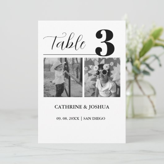 Minimalistisches Foto Hochzeitsdekor Tischnummer K (Stehend Vorderseite)