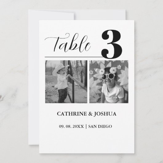 Minimalistisches Foto Hochzeitsdekor Tischnummer K (Rückseite)