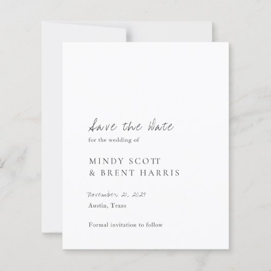Minimalistisches Foto Hochzeitsszenario speichern (Vorderseite)