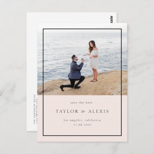 Minimalistisches Foto in Rosa Save the Date Postkarte (Vorne/Hinten)