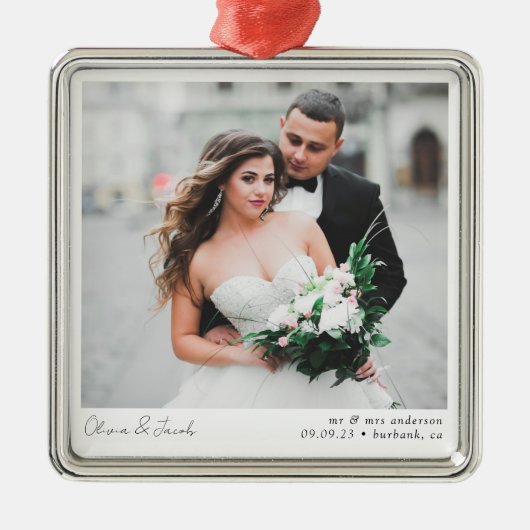 Minimalistisches Foto Kalligrafie-Hochzeit Ornament Aus Metall (Vorne)