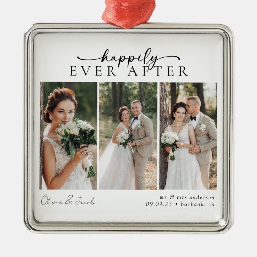 Minimalistisches Foto Kalligrafie-Hochzeit Ornament Aus Metall (Vorne)