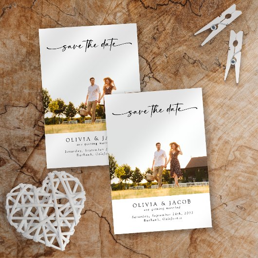 Minimalistisches Foto Kalligrafie Hochzeit speiche Save The Date