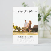 Minimalistisches Foto Kalligrafie Hochzeit speiche Save The Date (Stehend Vorderseite)
