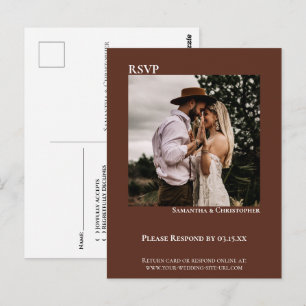 Minimalistisches Foto Kastanienbraun Hochzeit RSVP Postkarte