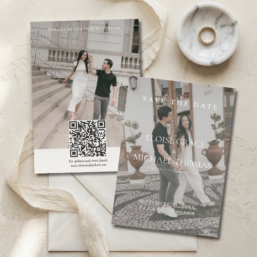 Minimalistisches Foto Klassischer QR-Code Save The Einladung