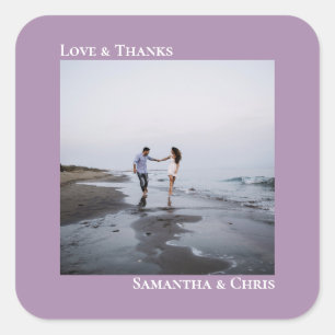 Minimalistisches Foto Lavender Liebe & Danke Hochz Quadratischer Aufkleber