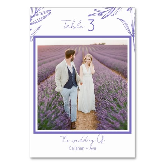 Minimalistisches Foto mit Blumenmuster und Anzahl Tischnummer (Vorderseite)