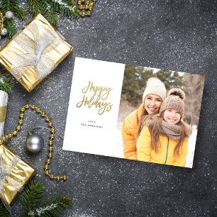 Minimalistisches Foto mit Gold Sparkle Happy Holid