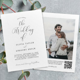 Minimalistisches Foto mit QR Code Hochzeitsempfang Einladung