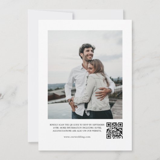 Minimalistisches Foto mit QR Code Hochzeitsempfang Einladung (Rückseite)