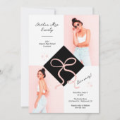 Minimalistisches Foto mit rosa Verschlusskappe und Einladung (Vorderseite)