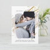 Minimalistisches Foto mit schwarzem Gold Save The Date (Stehend Vorderseite)
