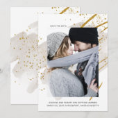 Minimalistisches Foto mit schwarzem Gold Save The Date (Vorne/Hinten)