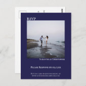 Minimalistisches Foto Modernes Blue Wedding RSVP Postkarte (Vorne/Hinten)