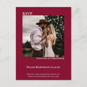 Minimalistisches Foto Modernes Cranberry Red Weddi Postkarte