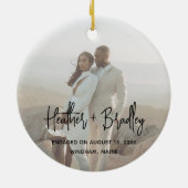 Minimalistisches Foto Modernes Erstes Weihnachtsfe Keramik Ornament (Hinten)