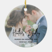 Minimalistisches Foto Modernes Erstes Weihnachtsfe Keramik Ornament (Hinten)