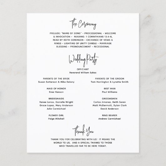 Minimalistisches Foto Modernes Hochzeitsprogramm (Hinten)