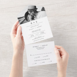 Minimalistisches Foto Monogram Simple Modern Weddi All In One Einladung