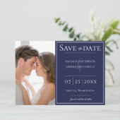 Minimalistisches Foto | Navy Blue Save the Date (Stehend Vorderseite)