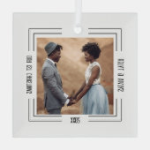 Minimalistisches Foto Newlywings 1. Weihnachten Ornament Aus Glas (Rückseite)