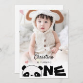 Minimalistisches Foto Niedlich Panda Erste Geburts Einladung (Vorne/Hinten)