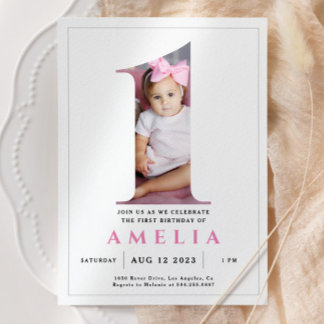 Minimalistisches Foto Nummer 1 zum Geburtstag Einl Einladung