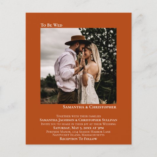 Minimalistisches Foto Orange BUDGET Hochzeit Einla (Vorderseite)