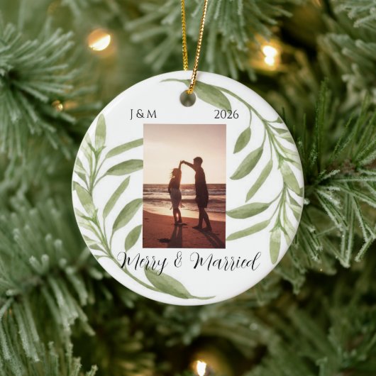 Minimalistisches Foto Ornament Merry & Verheiratet (Baum)