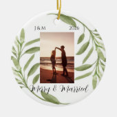 Minimalistisches Foto Ornament Merry & Verheiratet (Vorne)