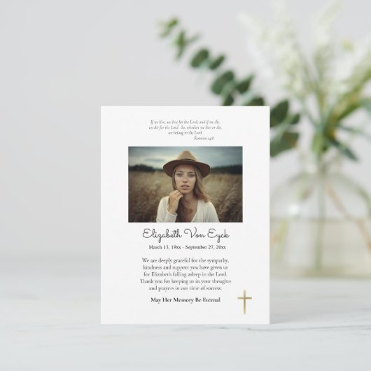 Minimalistisches Foto Orthodoxe Beerdigung Dankeskarte (Stehend Vorderseite)