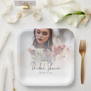 Minimalistisches Foto-Overlay-Brautparty Pappteller