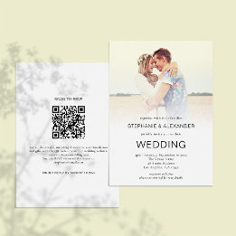 Minimalistisches Foto-Overlay QR-Code Hochzeitsein Einladung