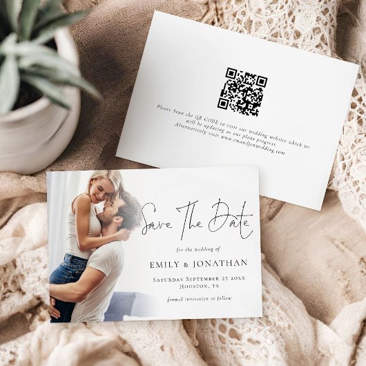 Minimalistisches Foto-Overlay QR-SkriptWedding Save The Date