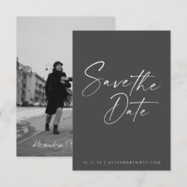 Minimalistisches Foto-Overlay Schwarz-weißes Skrip Save The Date