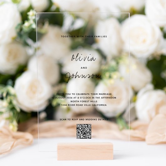 Minimalistisches Foto Qr Code Hochzeit Acryleinladungen
