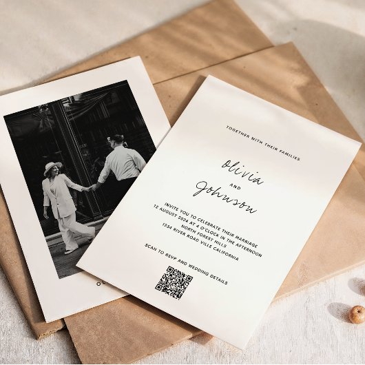 Minimalistisches Foto Qr Code Hochzeit Einladung
