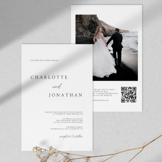 Minimalistisches Foto QR Code Hochzeit Einladung